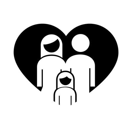 family parents couple with daughter in heart figures silhouette style icon vector illustration designのイラスト素材