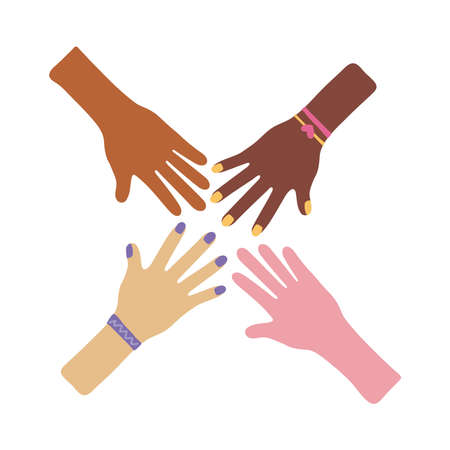 interracial hands teamwork flat style icon vector illustration design