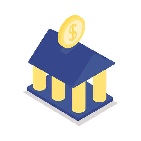 bank building isometric line style icon of money financial banking commerce and market theme Vector illustrationのイラスト素材