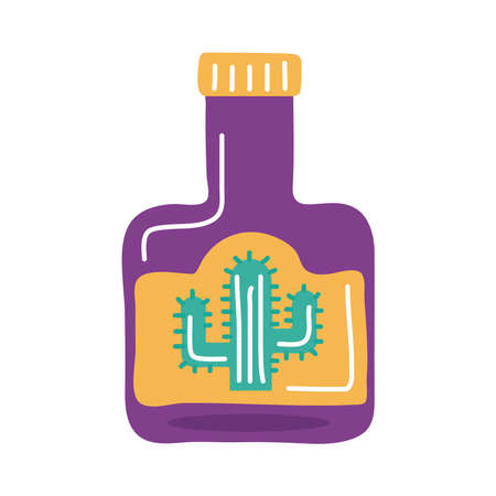 tequila bottle with cactu mexican flat style icon vector illustration designのイラスト素材