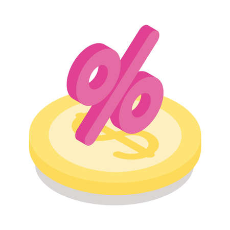 coin and percent symbol isometric line style icon vector design financial banking commerce and market theme Vector illustrationのイラスト素材