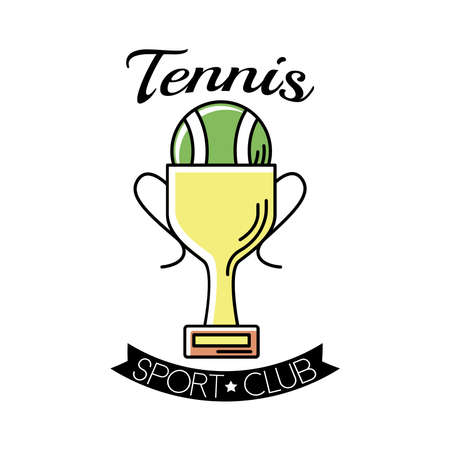 ball tennis sport in trophy cup line and fill style icon vector illustration designのイラスト素材