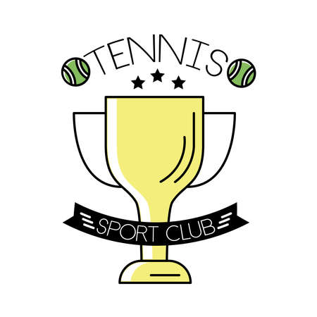 tennis balls and lettering with trophy cup line and fill style vector illustration designのイラスト素材