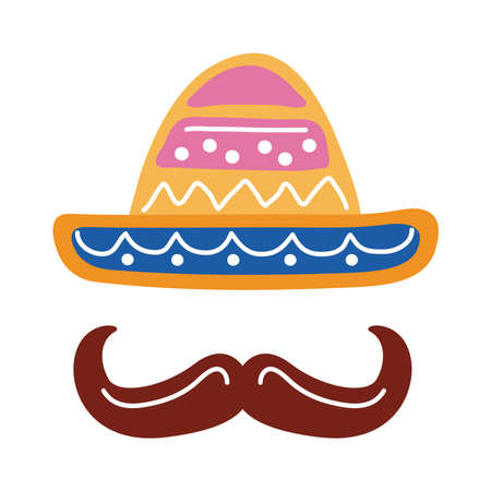 traditional mexican hat with mustache flat style icon vector illustration designのイラスト素材