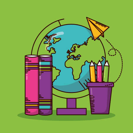 globe books pencils school teachers day vector illustration designのイラスト素材