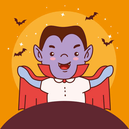 boy disguised of count dracula for happy halloween celebration vector illustration designのイラスト素材