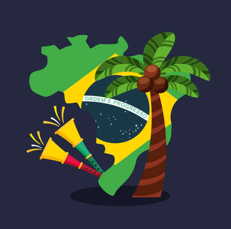 canival of rio brazilian celebration with trumpets and flags vector illustration designのイラスト素材