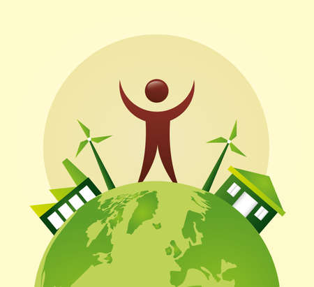 eco friendly poster with earth planet and human character vector illustration designのイラスト素材