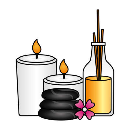 aromatherapy sticks stones candles flower spa treatment therapy vector illustrationのイラスト素材