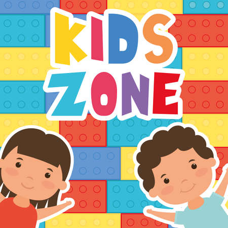 little children with kids zone lettering vector illustration designのイラスト素材