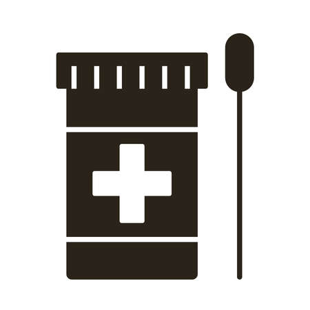 bottle of medicine drugs with cotton swab silhouette style icon vector illustration designのイラスト素材