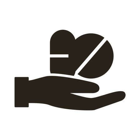 hand with medicine capsules and pills drugs silhouette style icon vector illustration designのイラスト素材