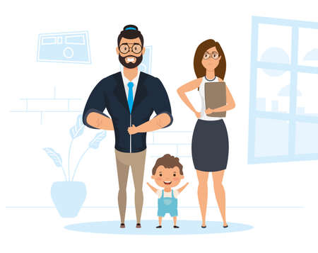 parents couple with son stay at home vector illustration designのイラスト素材