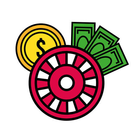 roulette wheel casino with coins and bills vector illustration designのイラスト素材