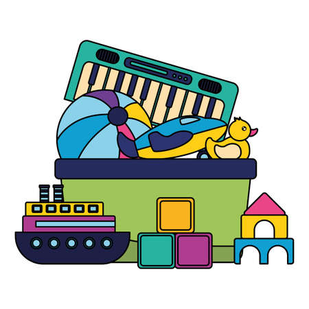 kids toys duck ball boat castle piano cubes vector illustrationのイラスト素材