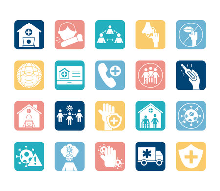 bundle of quarantine line style vector illustration designのイラスト素材