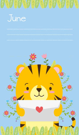 cute tiger animal calendar cartoon vector illustrationのイラスト素材