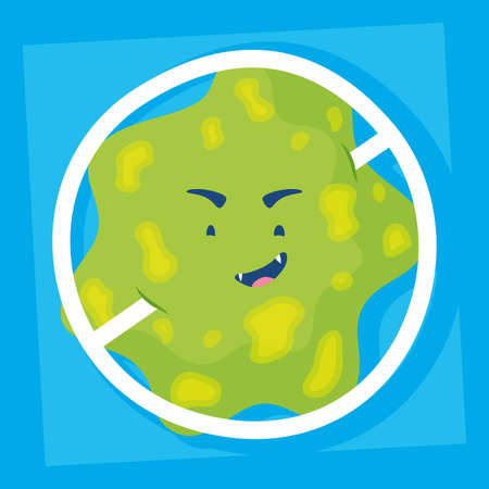 virus particle with denied symbol comic character vector illustration designのイラスト素材