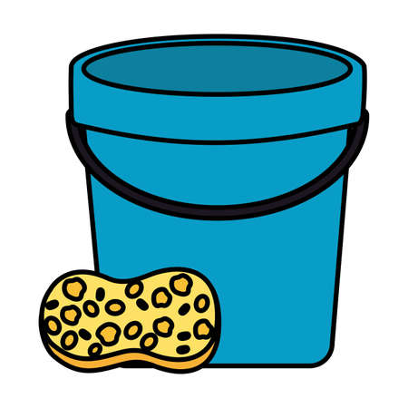 bucket sponge tool cleaning on white background vector illustrationのイラスト素材