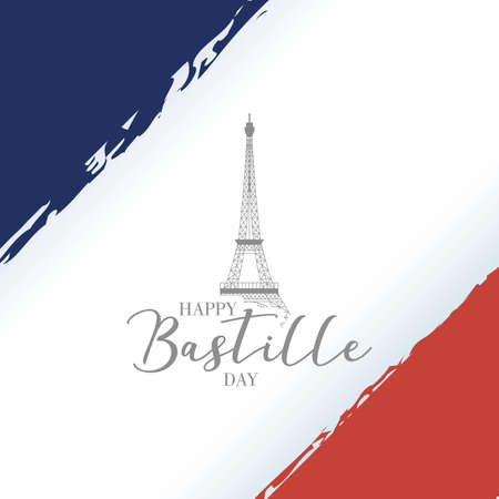French National Day 14th of July Happy Bastille Day with tower eiffel and flagのイラスト素材