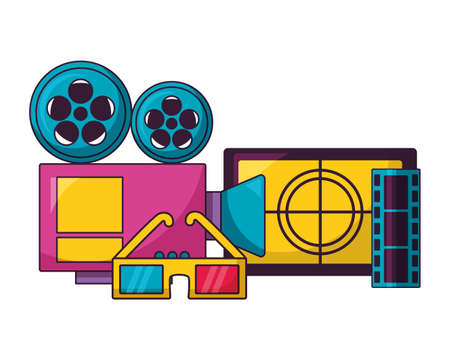 projector 3d glasses countdown screen cinema movie vector illustrationのイラスト素材