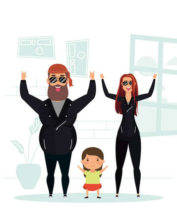 rude parents couple with daughter stay at home vector illustration designのイラスト素材