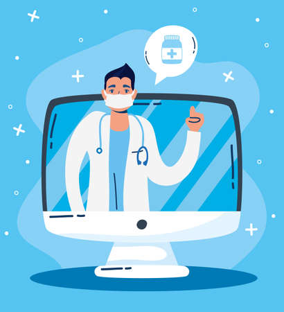 health online technology with desktop vector illustration designのイラスト素材