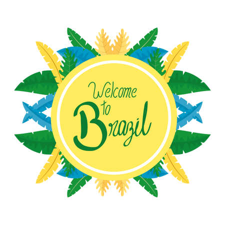 brazil carnival frame with lettering and feathers vector illustration designのイラスト素材