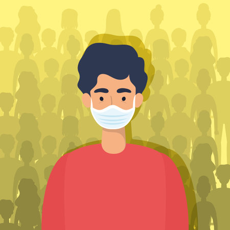 young man using face mask character vector illustration design