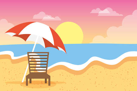 beach chair and umbrella summer vacations scene vector illustration designのイラスト素材
