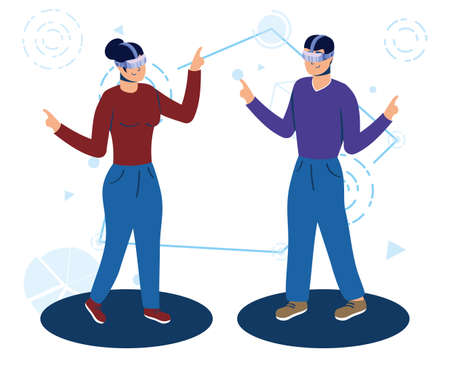 couple using augmented reality technology vector illustration designのイラスト素材