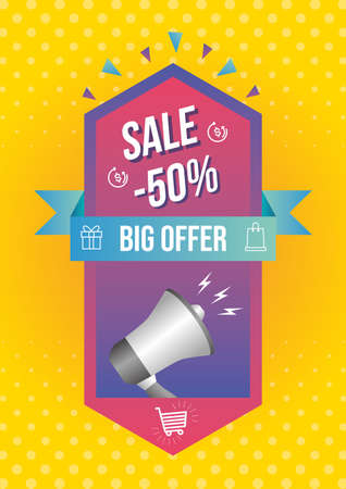 super sale off megaphone sticker vector illustrationのイラスト素材