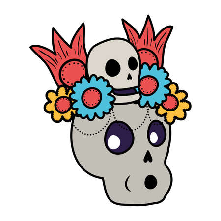 skull mask with floral decoration head icon vector illustration designのイラスト素材
