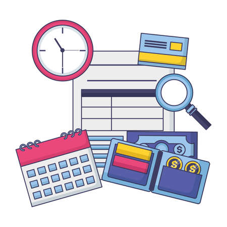 calendar report wallet money clock bank card tax payment vector illustrationのイラスト素材