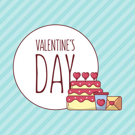 Hearts cake coffee mug and card design of Valentines day love and passion theme Vector illustrationのイラスト素材