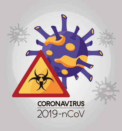 covid 19 particle and biohazard signal vector illustration designのイラスト素材