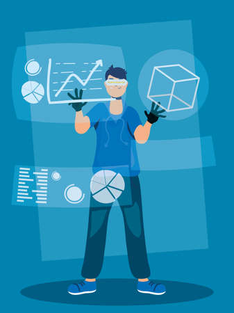 man using augmented reality technology vector illustration designのイラスト素材