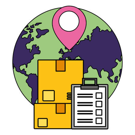 world boxes clipboard fast delivery business vector illustrationのイラスト素材