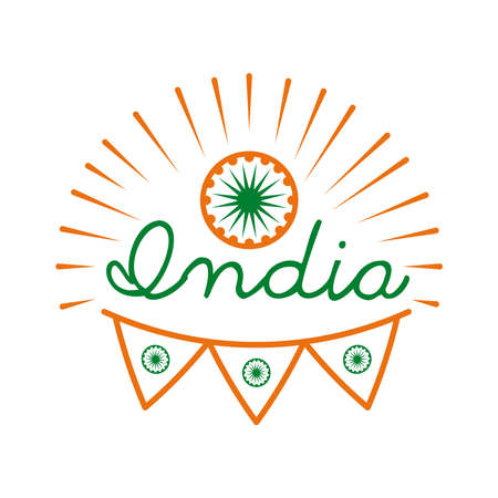 Independece day india celebration with ashoka chakra and garlands line style icon vector illustration designのイラスト素材
