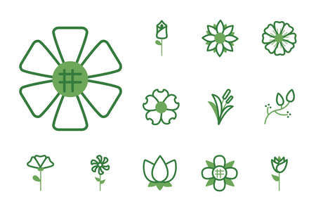 bundle of flowers half color style icons vector illustration designのイラスト素材