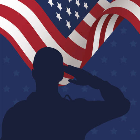 soldier silhouette with usa flag background vector illustration designのイラスト素材