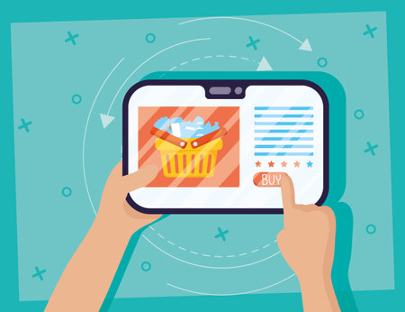 shopping on line technology with tablet vector illustration design