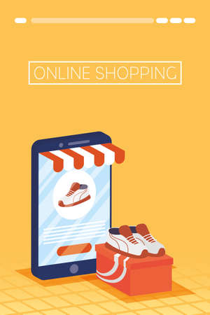 shopping online tech in smartphone vector illustration designのイラスト素材