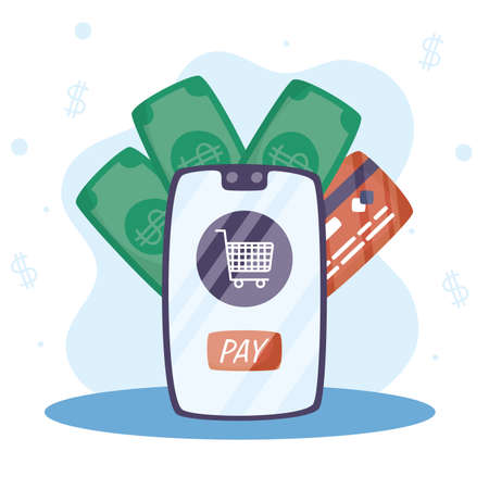 Payments online technology with smartphone and credit card vector illustrationのイラスト素材
