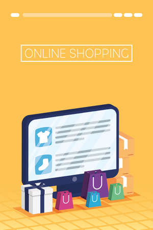 shopping online tech in desktop vector illustration designのイラスト素材