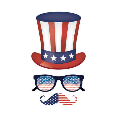 hat glasses and mustache design, Usa independence day united states day and national theme Vector illustrationのイラスト素材