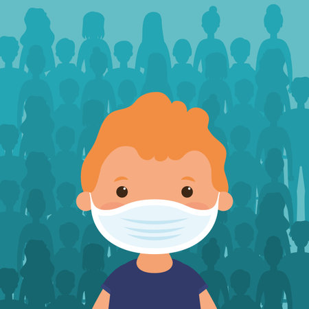 little boy using face mask character vector illustration design