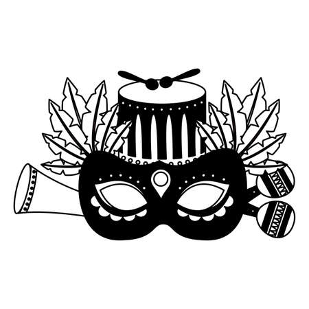 carnival mask drum feathers maracas vector illustrationのイラスト素材