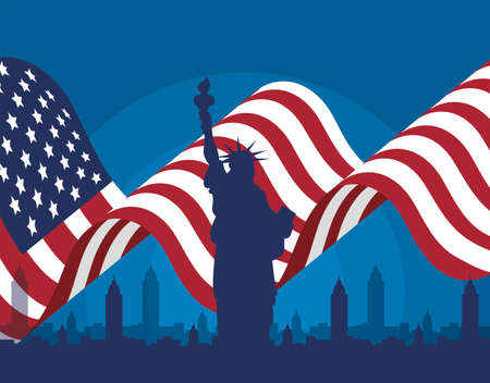 flag and liberty statue design, Usa independence day united states day and national theme Vector illustrationのイラスト素材
