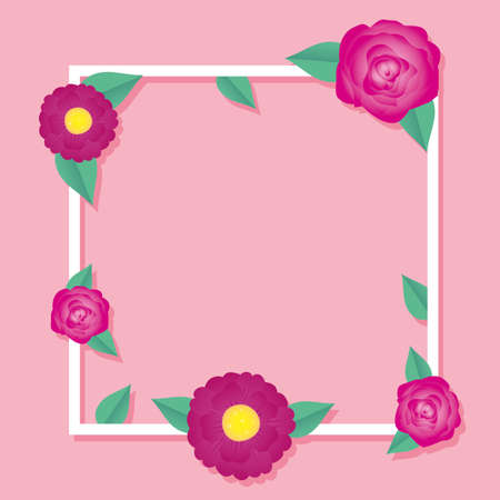 flowers and leafs decorative square frame vector illustration designのイラスト素材